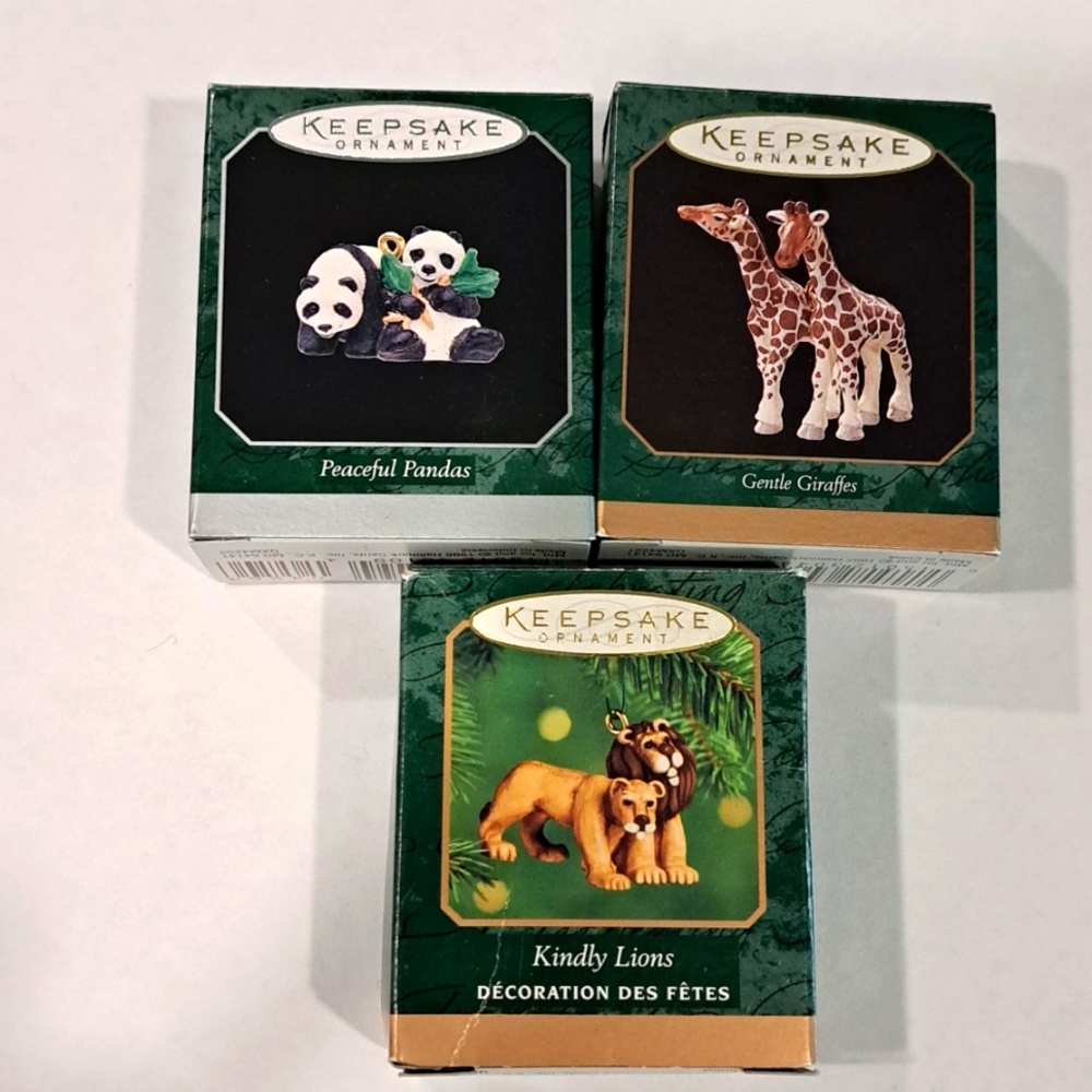 3 mini Hallmark animal ornaments